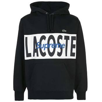 Supreme X Lacoste Logo Panel Kapüşonlu Sweatshirt Siyah | TR457EX